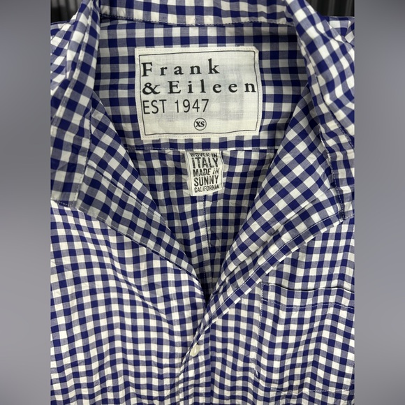 Women’s Frank & Eileen Blue White Plaid Long Sleeve Button Blouse Designer XS - Picture 3 of 4